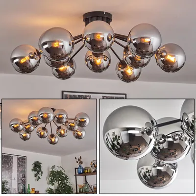 Produktbild von Fossobiubo Deckenlampe aus Metall/Glas in Schwarz/Chromfarben/Rauchfarben