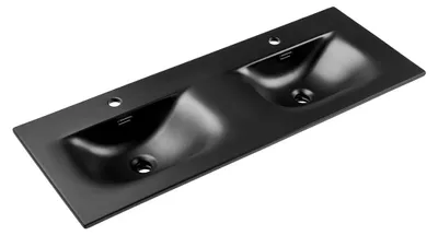 Produktbild von Einbauwaschtisch VELOA 120 cm Doppelwaschbecken Keramik matt schwarz Design