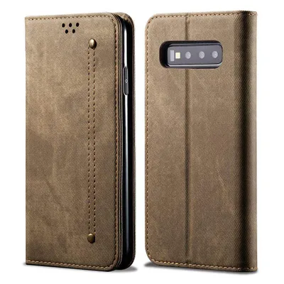 Image de Galaxy S10 Plus Case, étui portefeuille en cuir avec fermeture magnétique et fonction stand pour Samsung Galaxy S10 Plus Khaki