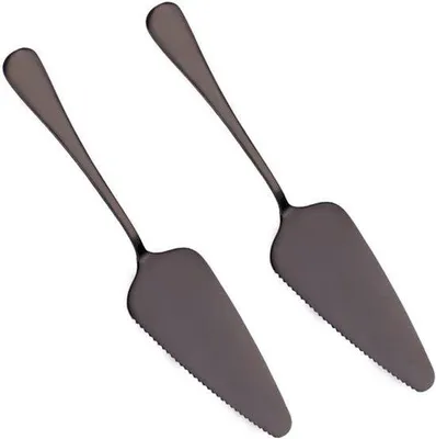 Produktbild von Stahlmessersatz - Kuchenmesser - Gekrümmte Kanten - Küche - Restaurant - Party - Kuchen - Pizza - Käse - Schwarz