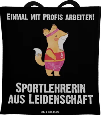 Produktbild von Mr. & Mrs. Panda Schultasche Sportlehrerin Leidenschaft - Schwarz - Geschenk, festival tasche, Uni, Laptoptasche, Einkaufstasche