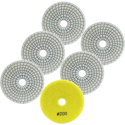 Productafbeelding van Diamantpolijplaten, 6 stuks, 100 mm, korrelgrootte #200, geschikt voor graniet, marmer, kunststeen en kwarts