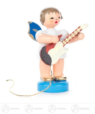 Produktbild von Engel mit E-Gitarre - Blaue Flügel - stehend (6cm) von Kunstgewerbe Uhlig