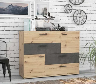 Kommode Sideboard SKIVE Optik Artisan Eiche / Betonoptik dunkelgrau