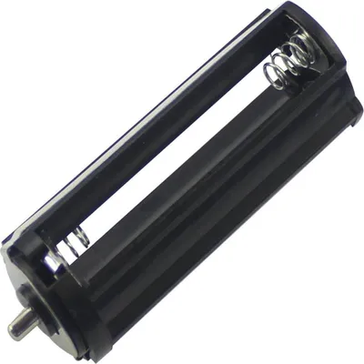 A black battery holder with silver metal contacts, shown against a white background.