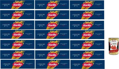 Produktbild von Barilla Linguine Nr.13 Pasta – 24 x 500 g (12 kg) | Flache Bandspaghetti, al dente in 10 Min., 100% Hartweizengrieß – ideal für Pesto, Fisch & Tomatensaucen + Italian Gourmet polpa