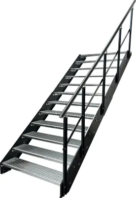 Immagine prodotto di Scala a pioli in acciaio con griglia 12 gradini ringhiera destra - Lati zincati e verniciati a polvere color antracite - (L x A x P) 80 x 228 x 234 cm