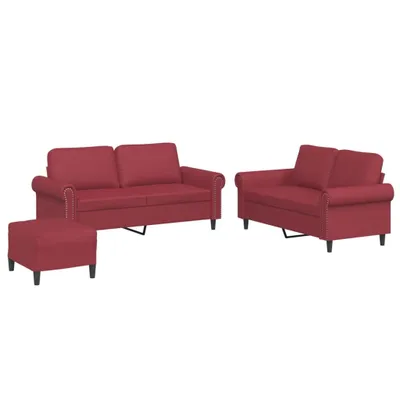 Produktbild von 3-tlg. Sofagarnitur mit Kissen Weinrot Kunstleder