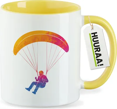Produktbild von Huuraa Kaffeetasse Paragliding Gleitschirmfliegen 330ml Gelb Keramik Kaffeebecher Geschenkidee