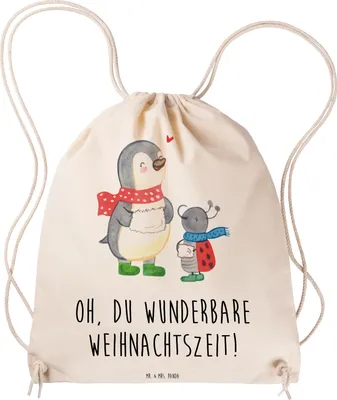 Produktbild von Mr. & Mrs. Panda Sportbeutel Smörle Winterzeit - Transparent - Geschenk, Weihnachten Grüße, Weihnachtszeit, Weihnachtsgruß, Kleiner Rucksack, wander, stoff, Jutebeutel