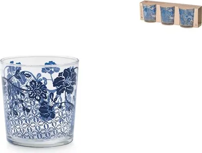 Produktbild von H&H 3er-Set blaue Seidengläser aus dekoriertem Glas, Cl. 35