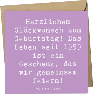 Produktbild von Mr. & Mrs. Panda Klappkarte Spruch 1959 Geburtstag - Lavendeltraum - Geschenk, Glückwunschkarte, Freunde und Familie, Alter, Happy Birthday, doppelkarte, anlasskarte
