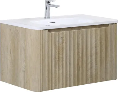 Image de Ensemble de meubles de salle de bain Badplaats avec lavabo et meuble sous lavabo Tundra 80 x 48 cm chêne clair - Meuble sous lavabo avec fermeture douce et lavabo, pré-monté