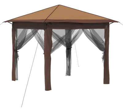 Image de Gazebo à 4 parois, dimensions 2,6 x 2,6 mètres, couleur beige et marron
