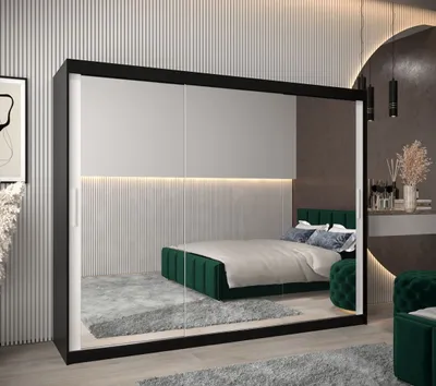 Produktbild von Schwebetürenschrank mit einer Breite von 250 cm TIMEA 3 – Schwarz/Weiß