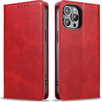 Produktbild von Handyhülle für Apple iPhone 16 Pro Kunstleder Flip Cover Hülle Handytasche Case Kartenfach Farbe: Rot