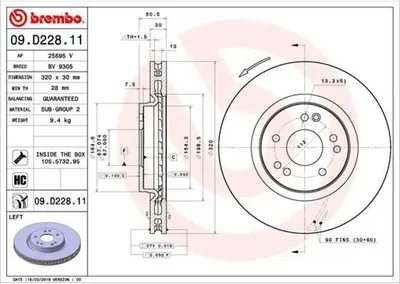 Produktbild von BREMBO Bremsscheibe passend für MERCEDES-BENZ Stufenheck (W124) 320mm 09.D228.11