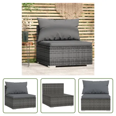 Produktbild von The Living Store Garten-Mittelsofa mit Kissen Grau Poly Rattan
