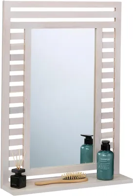 Immagine prodotto di Specchio da bagno con ripiano - Cornice in legno di noce - Rettangolare - 70 x 50 x 12 cm - Specchio da parete per il bagno - Bianco
