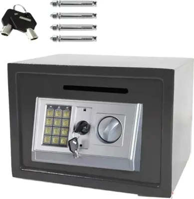 Image de Coffre-fort numérique Quorin – 16 L – Serrure électronique avec 2 clés de secours – Pour la maison, le bureau et l'hôtel – Coffre-fort pour argent et documents