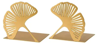 Produktbild von Buchstütze Gingko 2er Set, Dekoratives Buchständer-Set aus Metall in Gold