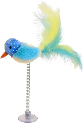 Produktbild von Katzenspielzeug Plüschvogel Birdy mit Catnip, beweglicher Feder und Saugnapf, 17 cm