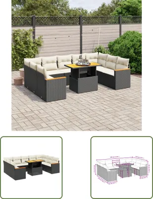 Produktbild von The Living Store 10-tlg. Garten-Sofagarnitur mit Kissen Schwarz Poly Rattan