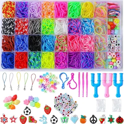 Produktbild von Loom Bänder Set für Kinder 2500+ Gummibänder mit 15 Charms, 80+ Perlen, 3 Häkelnadeln, 3 Y-Loom, 96 S Clips, Aufbewahrungsbox