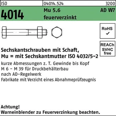 Produktbild von Reyher  Sechskantschrauben ISO4014 5.6 MuKl.5 M12x90 tzn (50 Stück)
