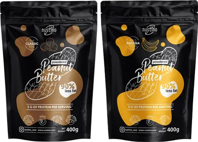 Image de Lot de beurre de cacahuète en poudre Nustino Classic, Wild Banana 2 × 400 g – Beurre de cacahuète protéiné à la banane