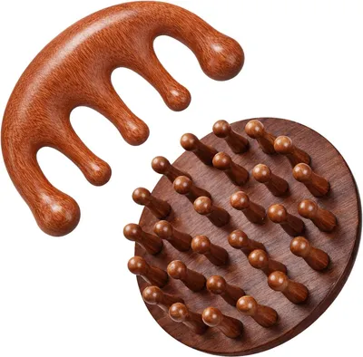 Obrázok produktu pre Masážny prístroj na pokožku hlavy 2 ks, drevo, kefa na vlasy, pre vlasy