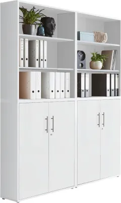 Produktbild von Aktenschrank TABOR 11 in weiß / weiß matt, Schrankwand, Büroschrank, abschließbar, Metallgriffe