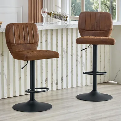 Immagine prodotto di Sgabello da bar MODFU girevole a 360°, sedia da sala da pranzo regolabile in altezza (62-83 cm), sedia da cucina con schienale, poggiapiedi e ampio schienale, nero + marrone