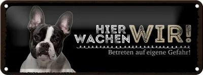 Produktbild von Blechschild Hinweis Hund hier wachen wir eigene Gefahr, 27 x 10 cm, Blechschilder Tiere Achtung