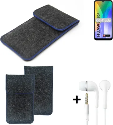 Produktbild von K-S-Trade Handy Schutz Hülle kompatibel mit Huawei Y6p Schutzhülle Handyhülle Filztasche Pouch Tasche Case Sleeve Filzhülle dunkelgrau, blauer