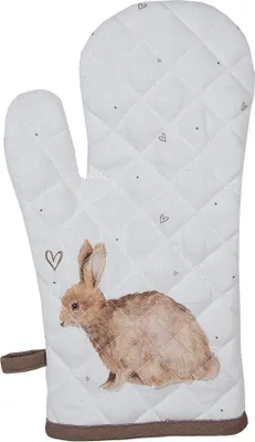 Produktbild von Clayre & Eef Kinderofenhandschuh 12x21 cm Weiß Braun Baumwolle Kaninchen