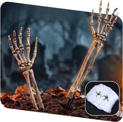 Immagine prodotto di Decorazione da giardino a forma di mani scheletriche, 46 cm, con ragnatela e ragni, decorazione per Halloween
