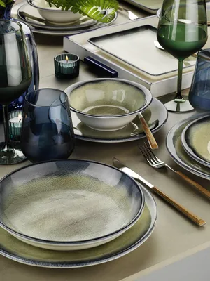 Obrázok produktu pre Hermia Concept, kvalitná súprava riadu (18 kusov) vyrobená zo 100% porcelánu, tmavomodrá/hnedá