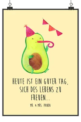 Produktbild von Mr. & Mrs. Panda Bild Avocado Party DIN A0 - Gelb Pastell - Geschenk, Wandbild, Geburtstag, Wanddekoration, Happy Birthday, drucke, Plakat, Jubiläum, wanddeko, Avocados