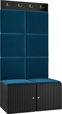 Produktbild von MIRJAN24 Garderoben-Set Orion Ryfel Slim IV, Schuhschrank, Kleiderhakenbrett, 8x Paneel 42x42, Metallgriffe, 4 Kleiderhaken (Farbe: Schwarz, Manila 26)