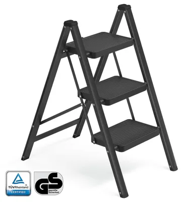 Zdjęcie produktu dla Schodki składane, 3 stopnie, stal, udźwig 150 kg, kolor czarny, wymiary: 43,4 x 73,5 x 85,5 cm