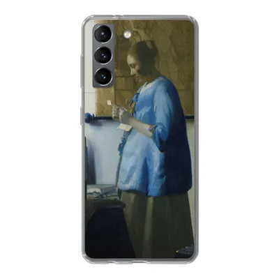 Produktbild von MuchoWow® Handyhülle Schutzhülle Hülle für Samsung Galaxy S21 Frau in Blau liest einen Brief - Gemälde von Johannes Vermeer Silikon Softcase Handy Hülle - Softcase