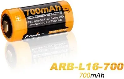 Zdjęcie produktu dla Fenix ARB-L16-700, Bateria do ponownego naładowania, 3,7 V, 1 szt., 700 mAh, Zabezpieczenie przeciw przeładowaniu, Nadmiernego rozładowania, Czarny, Pomarańczowy