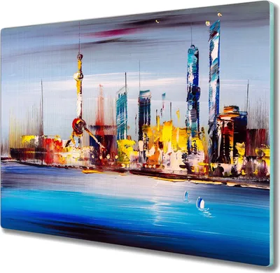 Produktbild von Coloray Schneidebrett Herdabdeckplatte 60x52 cm Kochplattenabdeckung Küchenbrett Hackbrett - Stadt Meer