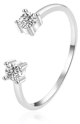 Image de Bague ouverte en argent avec zirconium AGT-R20W - Circonférence : 57 mm.