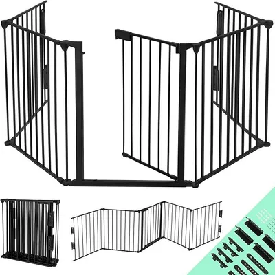 Image de Grille de protection pour cheminée, noire, avec porte, en métal. Grille de sécurité pour foyer, barrière de protection pour enfants, grille de sécurité pour portes, grille de protection pour animaux. Clôture de sécurité pour enfants (300 cm)