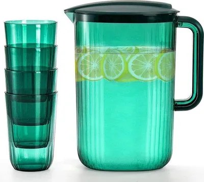 Immagine prodotto di Contenitore per cubetti di ghiaccio in plastica da 2 litri con coperchio e 4 vaschette, per acqua, succo di frutta, latte, limonata, bevande fredde o calde, senza BPA