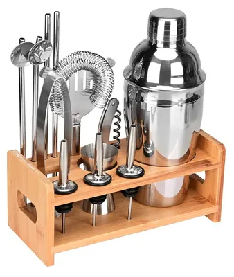 Cocktailshaker Set 12-teilig Barman Kit mit Holzständer 550 ml