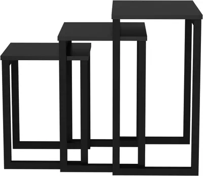 Obrázek produktu pro Sada tří konferenčních stolků, industriální design, černá barva, úsporné řešení, vhodné do obývacího pokoje