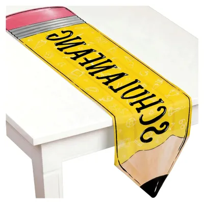 Produktbild von Tischläufer Schulanfang Bleistift Tischdeko Einschulung 150x35cm | Einschulung Tischläufer aus Leinen, Schuleinführung Tischdeko mit Bleistift Design, Einschulung Deko Mädchen & Junge